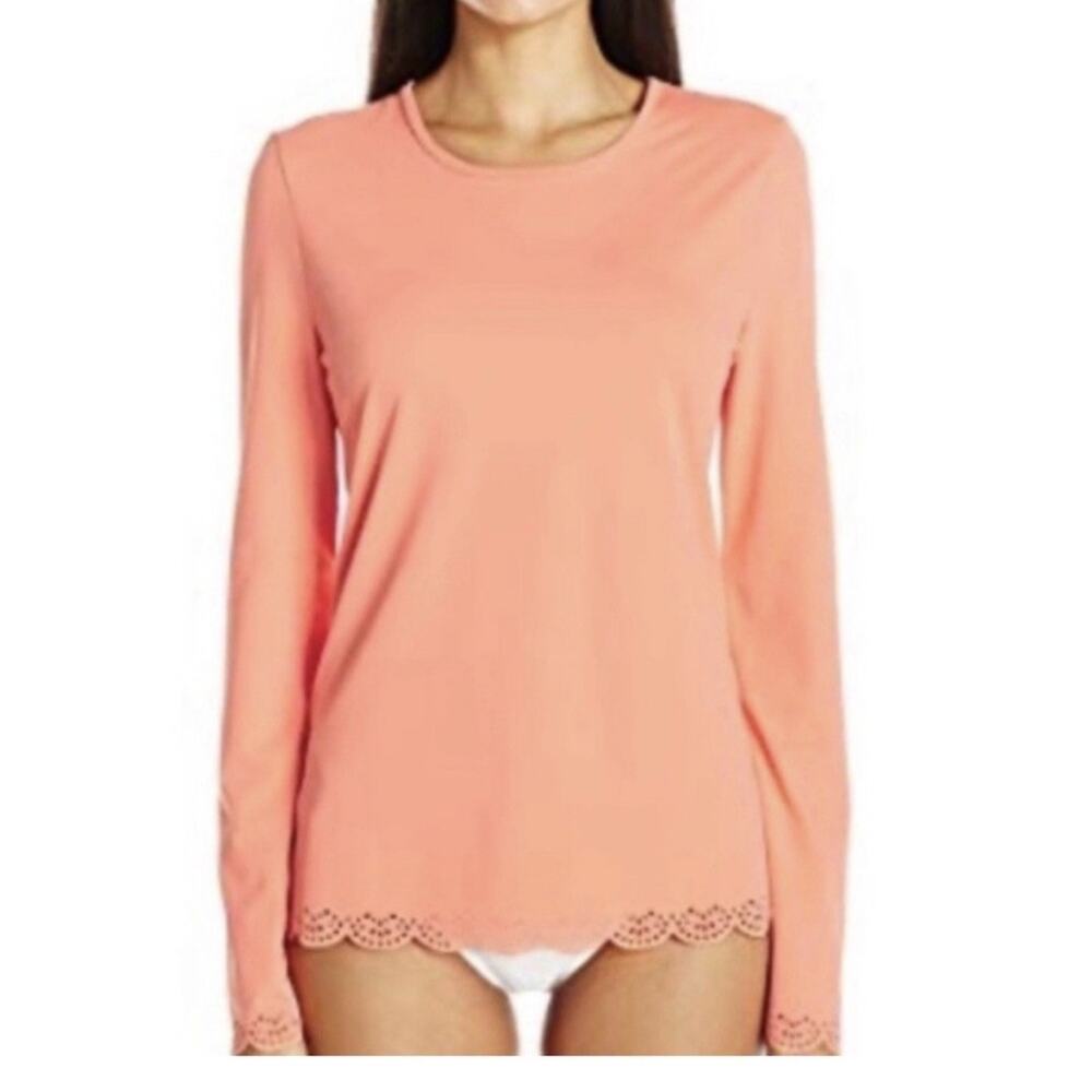 Cabana Life Scallop Rashgaurd. Long Sleeve UPF 50+. Women’s Medium. Coral